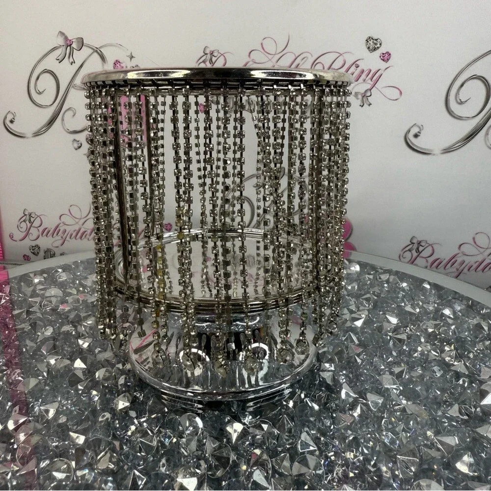 Bath & Body Works candle holder rhinestone Silver Beaded Cascade Votive Holder - Picture 2 of 6